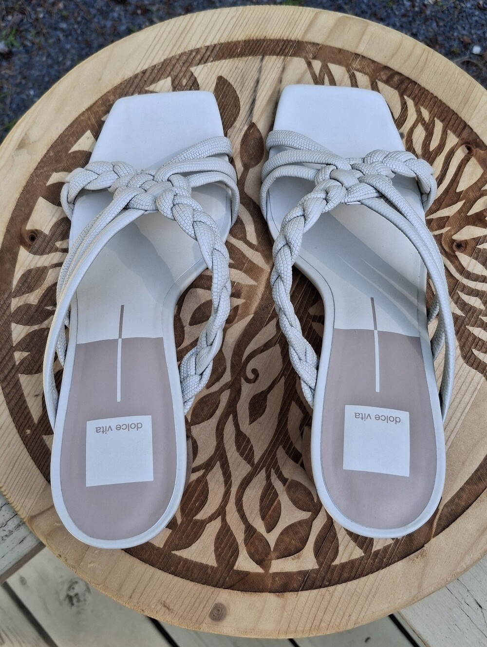 Dolce Vita Paily Cream Braided Leather Block Heel Square Toe Slide Sandals Sz 10 - Picture 6 of 9